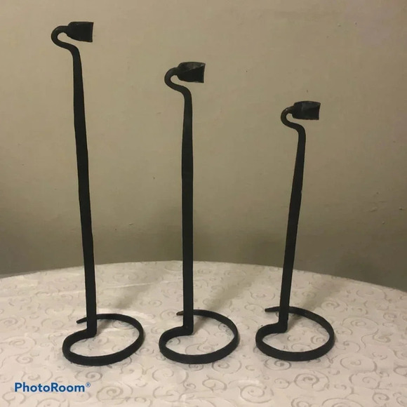 Vintage Hand Forged Wrought Iron Candle stick Holders In Style of Lance - Picture 10 of 10